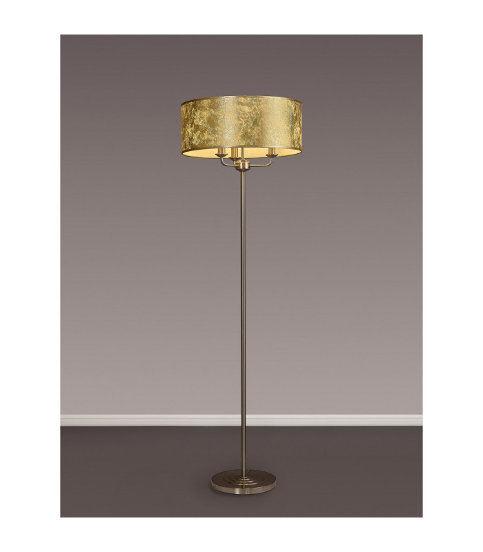 Banyan 3 Light Switched Floor Lamp With 50cm x 20cm Gold Leaf With White Lining Shade Satin Nickel/Gold Leaf-2