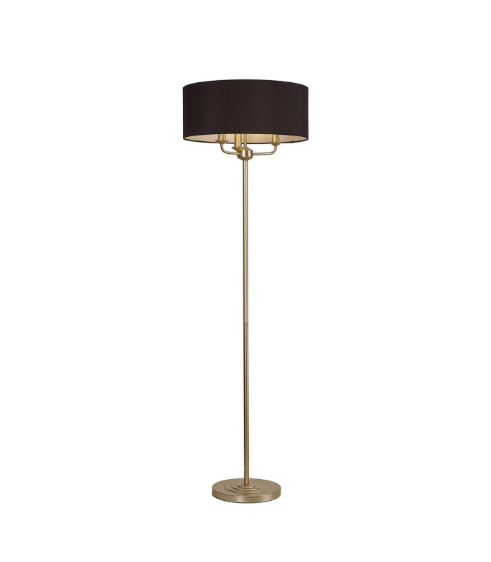 Banyan 3 Light Switched Floor Lamp With 50cm x 20cm Faux Silk Fabric Shade Champagne Gold/Black-1