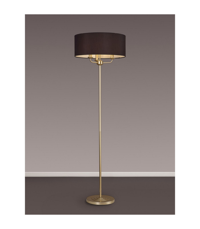 Banyan 3 Light Switched Floor Lamp With 50cm x 20cm Faux Silk Fabric Shade Champagne Gold/Black-2