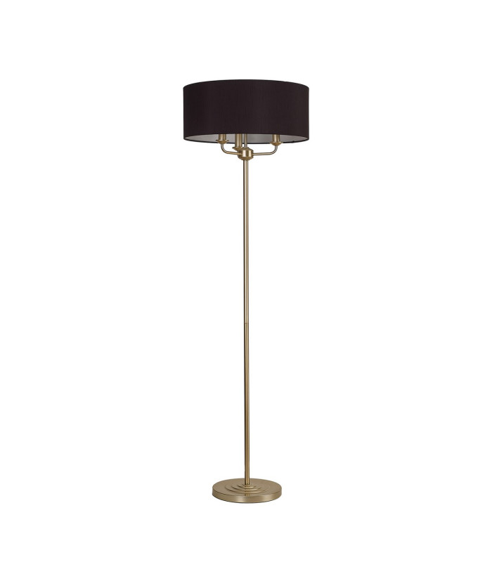 Banyan 3 Light Switched Floor Lamp With 50cm x 20cm Faux Silk Fabric Shade Champagne Gold/Black-4