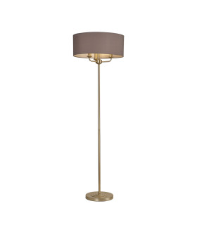 Banyan 3 Light Switched Floor Lamp With 50cm x 20cm Faux Silk Fabric Shade Champagne Gold/Grey-1