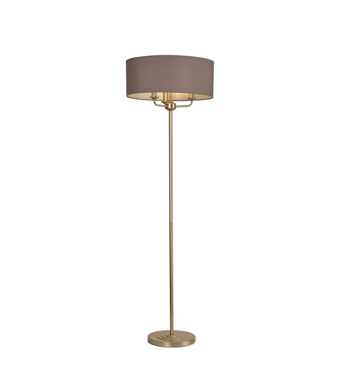 Banyan 3 Light Switched Floor Lamp With 50cm x 20cm Faux Silk Fabric Shade Champagne Gold/Grey-1