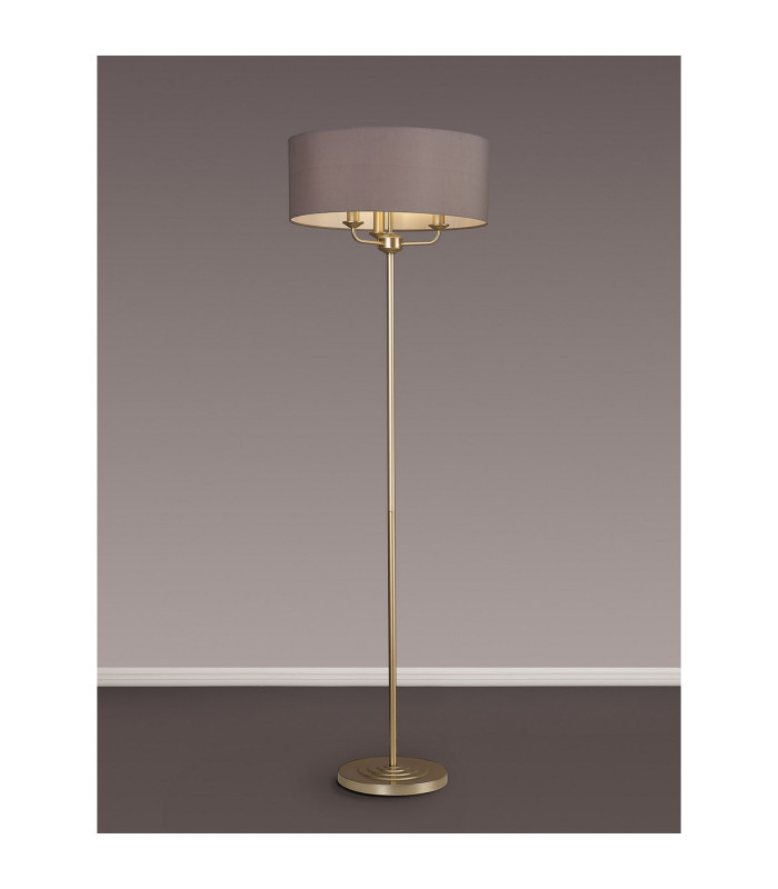 Banyan 3 Light Switched Floor Lamp With 50cm x 20cm Faux Silk Fabric Shade Champagne Gold/Grey-2