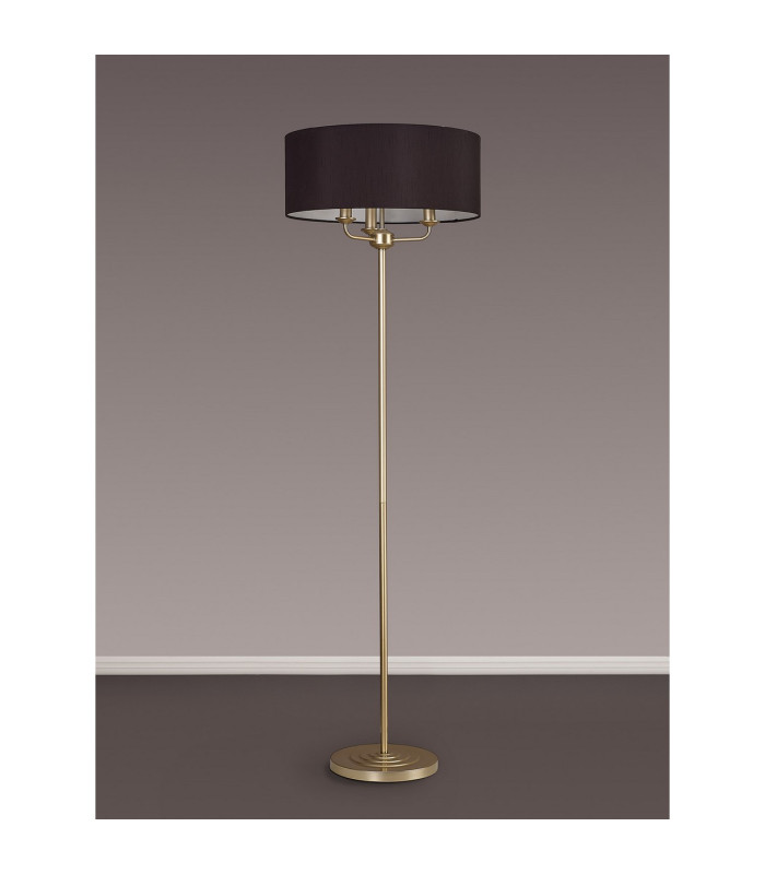 Banyan 3 Light Switched Floor Lamp With 50cm x 20cm Faux Silk Fabric Shade Champagne Gold/Black-11