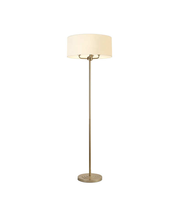 Banyan 3 Light Switched Floor Lamp With 50cm x 20cm Faux Silk Fabric Shade Champagne Gold/Ivory Pearl-1