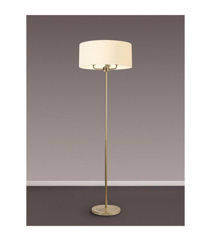 Banyan 3 Light Switched Floor Lamp With 50cm x 20cm Faux Silk Fabric Shade Champagne Gold/Ivory Pearl-2