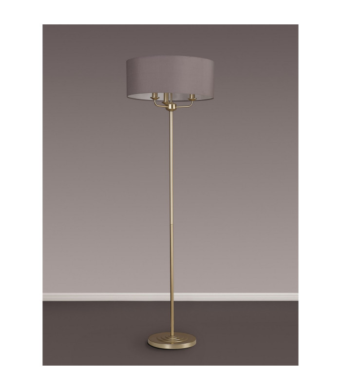 Banyan 3 Light Switched Floor Lamp With 50cm x 20cm Faux Silk Fabric Shade Champagne Gold/Grey-11