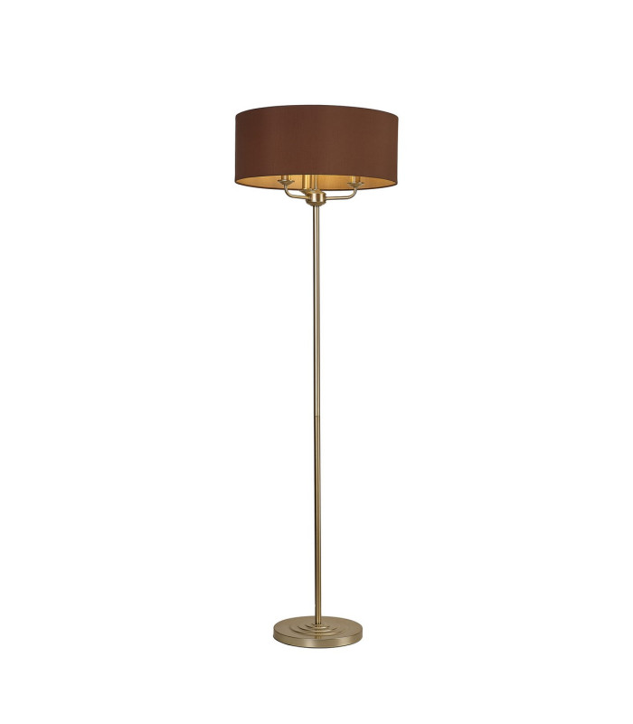 Banyan 3 Light Switched Floor Lamp With 50cm x 20cm Dual Faux Silk Fabric Shade Champagne Gold/Raw Cocoa-1
