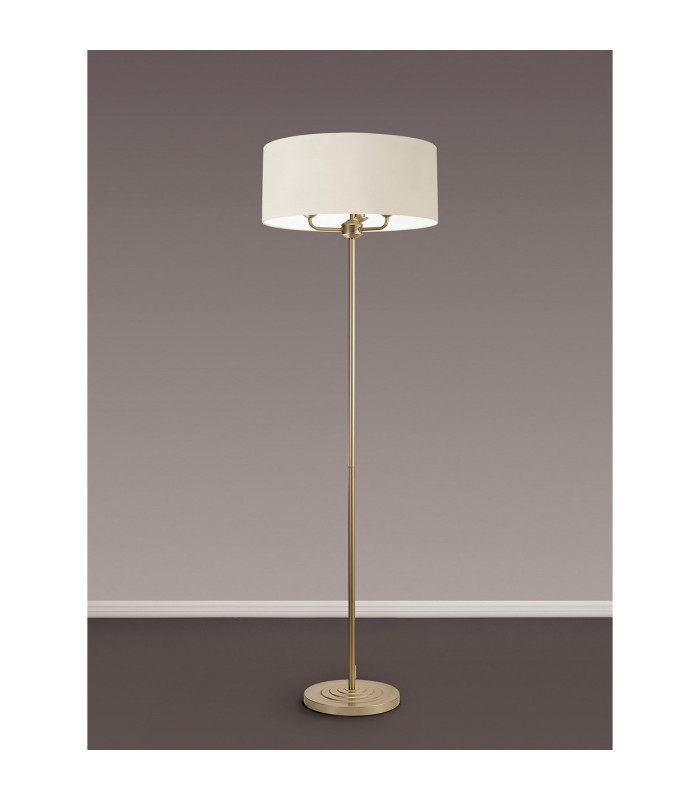 Banyan 3 Light Switched Floor Lamp With 50cm x 20cm Faux Silk Fabric Shade Champagne Gold/Ivory Pearl-11