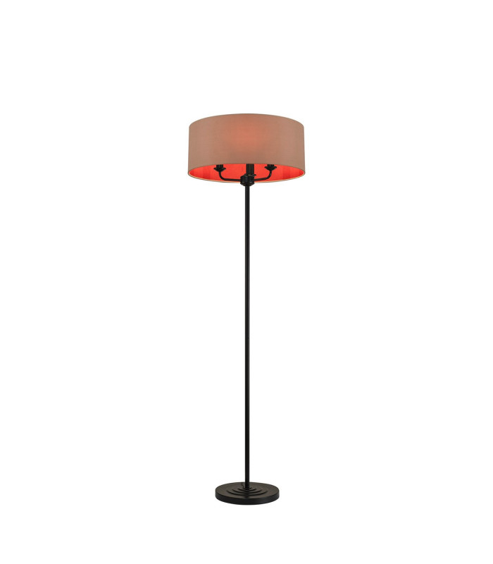 Banyan 3 Light Switched Floor Lamp With 50cm x 20cm Dual Faux Silk Fabric Shade Matt Black/Antique Gold-1