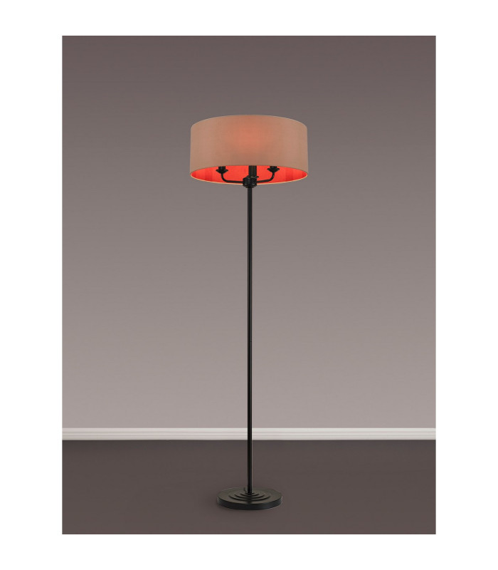 Banyan 3 Light Switched Floor Lamp With 50cm x 20cm Dual Faux Silk Fabric Shade Matt Black/Antique Gold-2