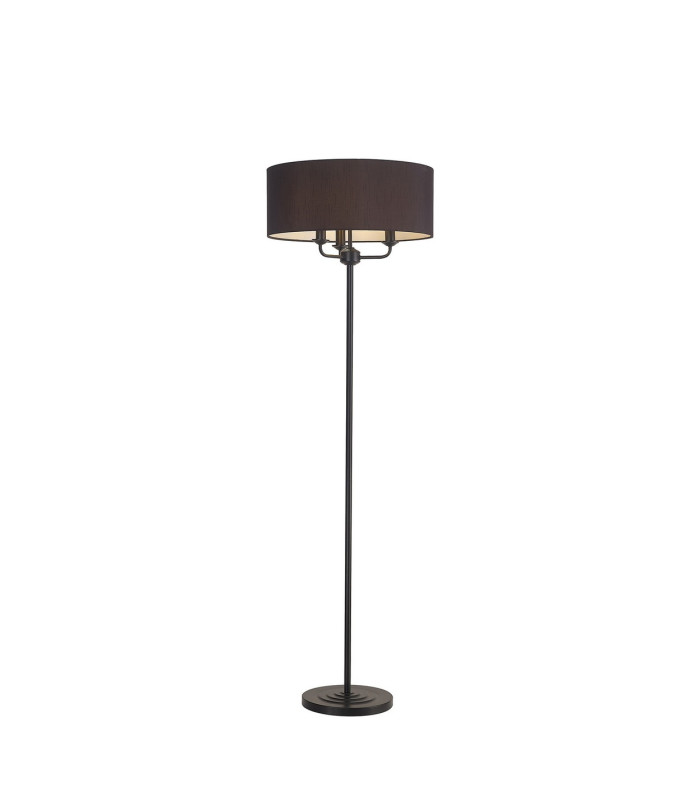 Banyan 3 Light Switched Floor Lamp With 50cm x 20cm Faux Silk Fabric Shade Matt Black/Black-1