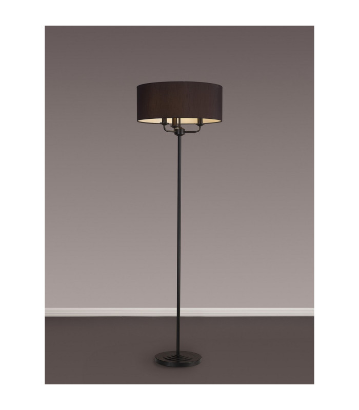 Banyan 3 Light Switched Floor Lamp With 50cm x 20cm Faux Silk Fabric Shade Matt Black/Black-2