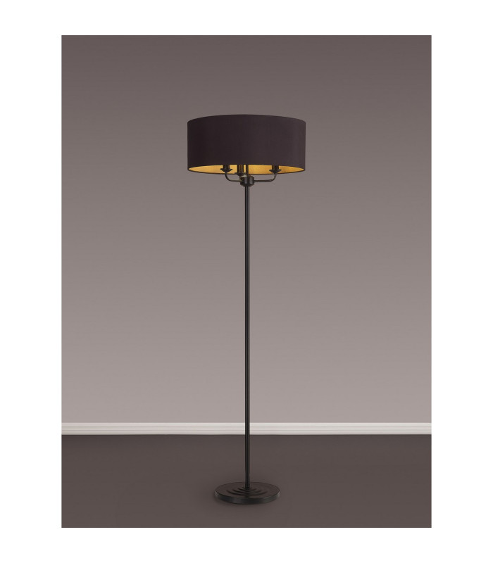 Banyan 3 Light Switched Floor Lamp With 50cm x 20cm Dual Faux Silk Fabric Shade Matt Black/Midnight Black-2