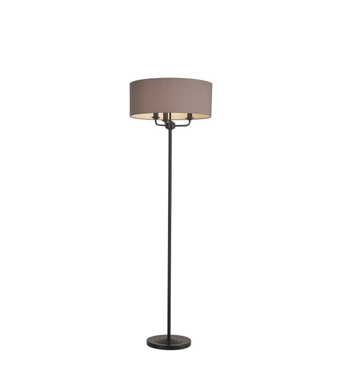 Banyan 3 Light Switched Floor Lamp With 50cm x 20cm Faux Silk Fabric Shade Matt Black/Grey-1