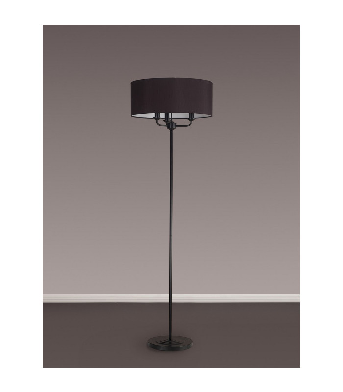Banyan 3 Light Switched Floor Lamp With 50cm x 20cm Faux Silk Fabric Shade Matt Black/Black-11