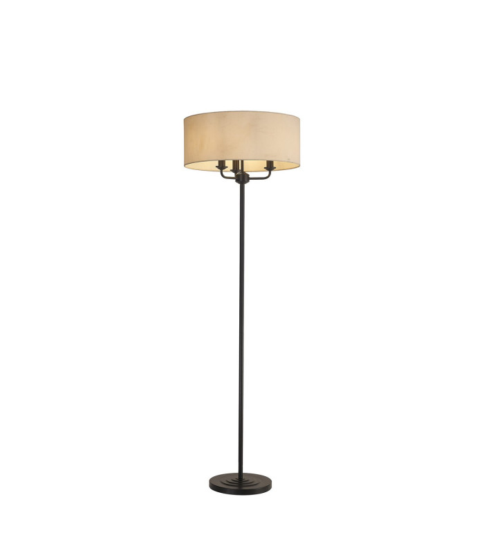 Banyan 3 Light Switched Floor Lamp With 50cm x 20cm Faux Silk Fabric Shade Matt Black/Ivory Pearl-1