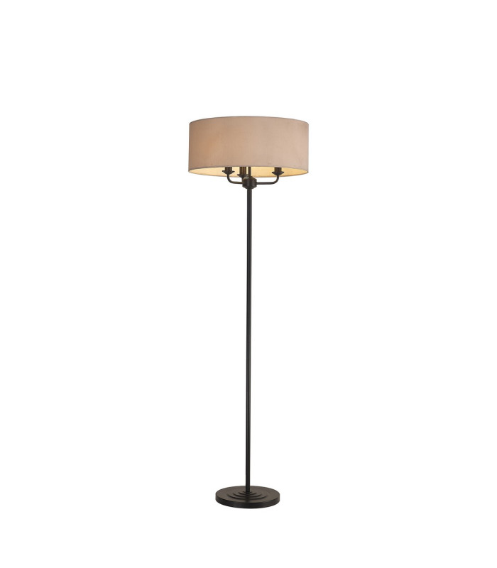 Banyan 3 Light Switched Floor Lamp With 50cm x 20cm Dual Faux Silk Fabric Shade Matt Black/Nude Beige-1