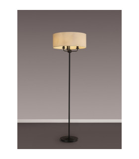 Banyan 3 Light Switched Floor Lamp With 50cm x 20cm Faux Silk Fabric Shade Matt Black/Ivory Pearl-2