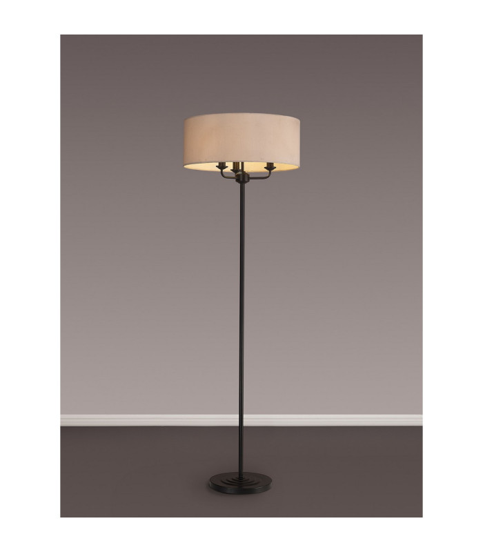 Banyan 3 Light Switched Floor Lamp With 50cm x 20cm Dual Faux Silk Fabric Shade Matt Black/Nude Beige-2
