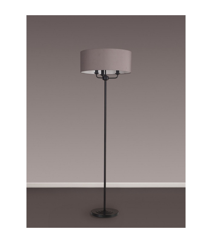 Banyan 3 Light Switched Floor Lamp With 50cm x 20cm Faux Silk Fabric Shade Matt Black/Grey-11