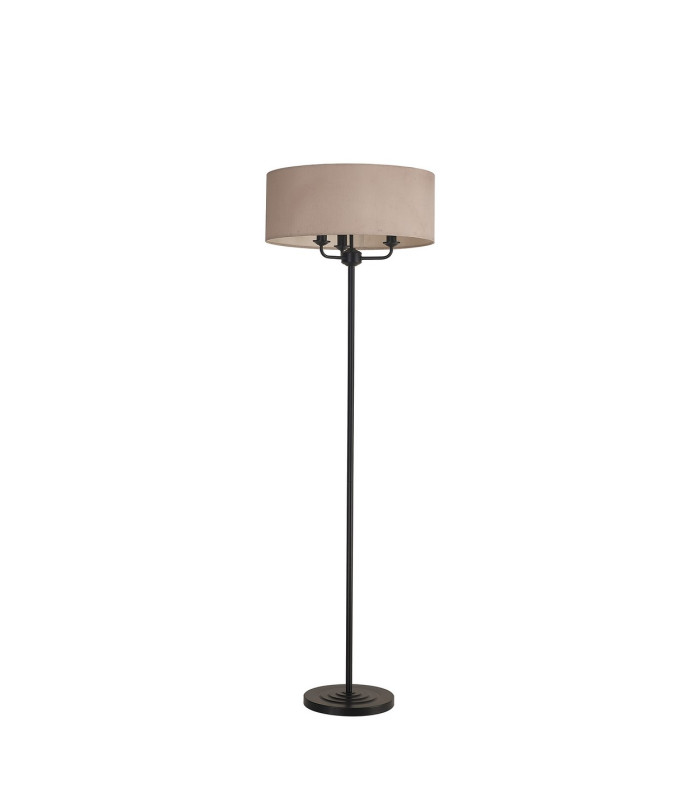 Banyan 3 Light Switched Floor Lamp With 50cm x 20cm Dual Faux Silk Fabric Shade Matt Black/Nude Beige-4