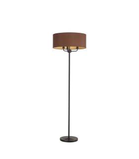 Banyan 3 Light Switched Floor Lamp With 50cm x 20cm Dual Faux Silk Fabric Shade Matt Black/Raw Cocoa-1