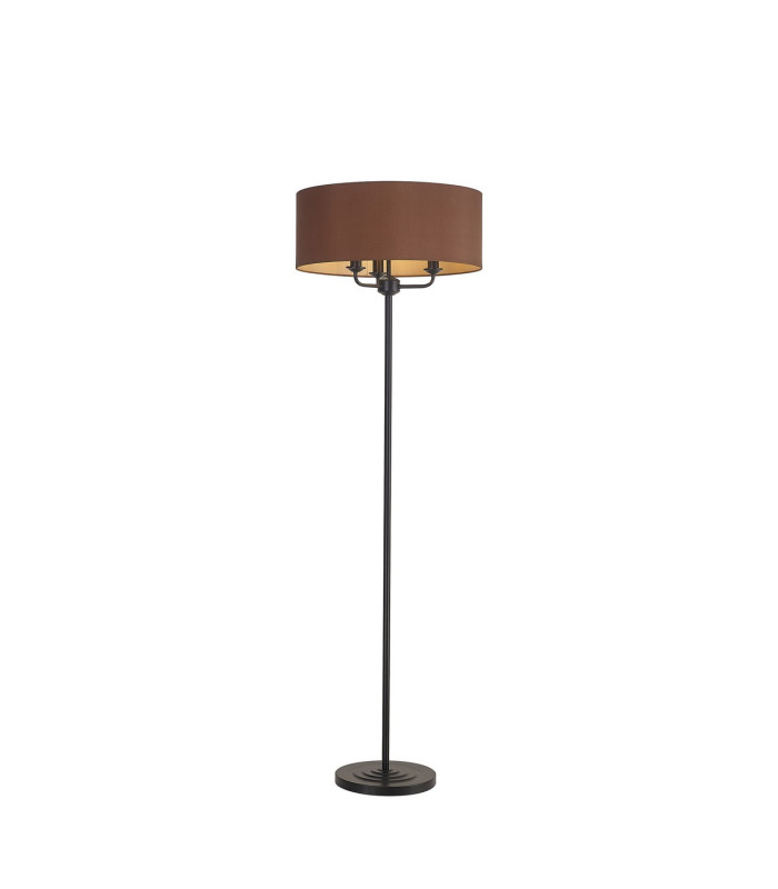 Banyan 3 Light Switched Floor Lamp With 50cm x 20cm Dual Faux Silk Fabric Shade Matt Black/Raw Cocoa-1