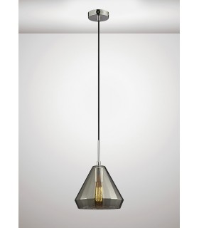 Medium Cone Ceiling Pendant E27 Polished Chrome, Smoke Black Glass - 2