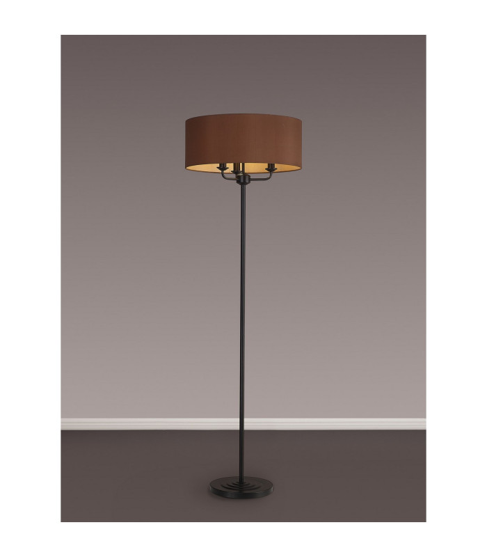 Banyan 3 Light Switched Floor Lamp With 50cm x 20cm Dual Faux Silk Fabric Shade Matt Black/Raw Cocoa-2