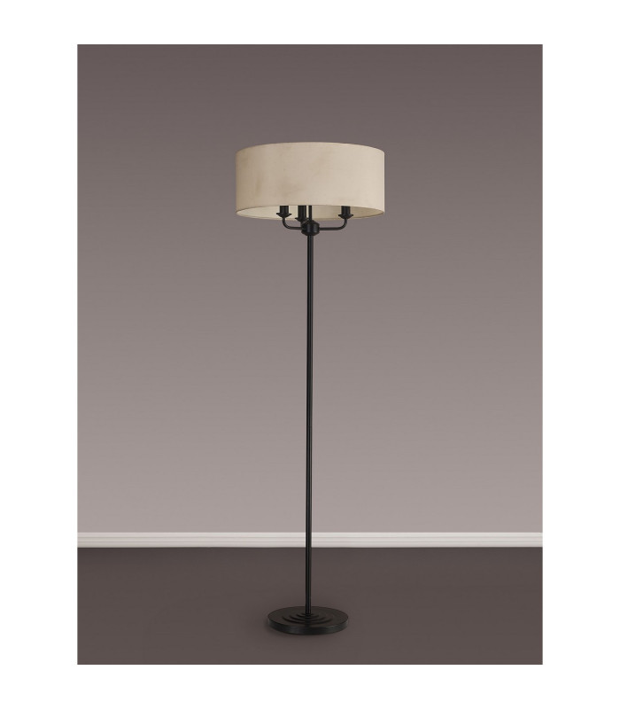Banyan 3 Light Switched Floor Lamp With 50cm x 20cm Faux Silk Fabric Shade Matt Black/Ivory Pearl-11