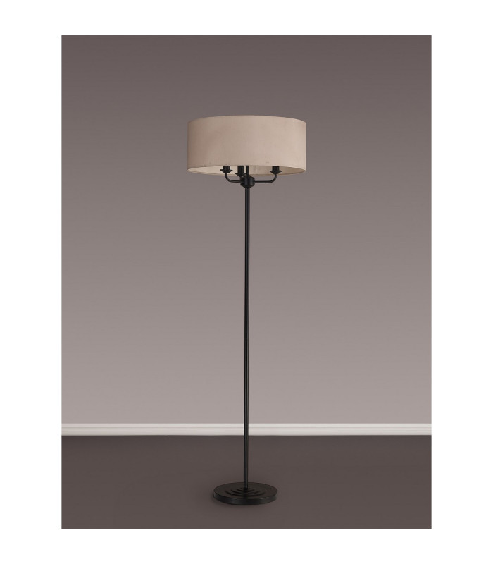 Banyan 3 Light Switched Floor Lamp With 50cm x 20cm Dual Faux Silk Fabric Shade Matt Black/Nude Beige-11