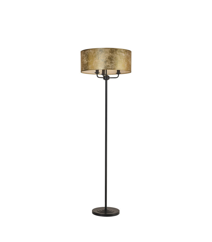 Banyan 3 Light Switched Floor Lamp With 50cm x 20cm Gold Leaf Shade Matt Black/Gold Leaf-1