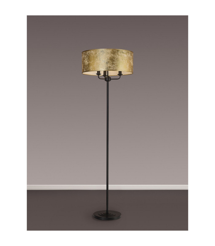 Banyan 3 Light Switched Floor Lamp With 50cm x 20cm Gold Leaf Shade Matt Black/Gold Leaf-2