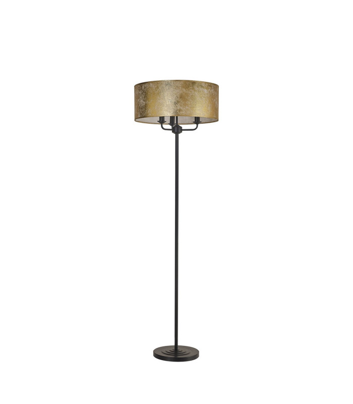 Banyan 3 Light Switched Floor Lamp With 50cm x 20cm Gold Leaf Shade Matt Black/Gold Leaf-4