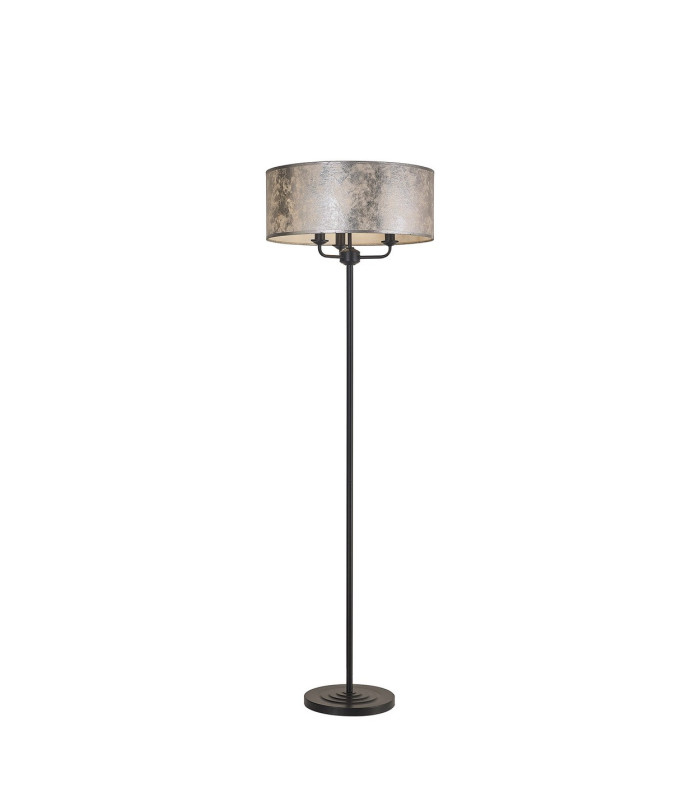 Banyan 3 Light Switched Floor Lamp With 50cm x 20cm Silver Leaf Shade Matt Black/Silver Leaf-1