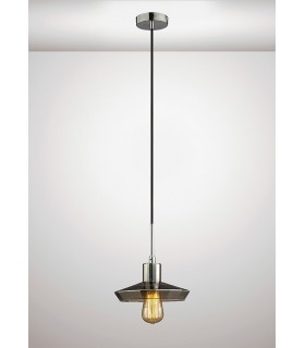 Shallow Dome Ceiling Pendant E27 Polished Chrome, Smoke Black Glass - 2