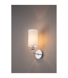 Banyan Switched Wall Lamp E14 Polished Chrome With 12cm Faux Silk Shade White-2