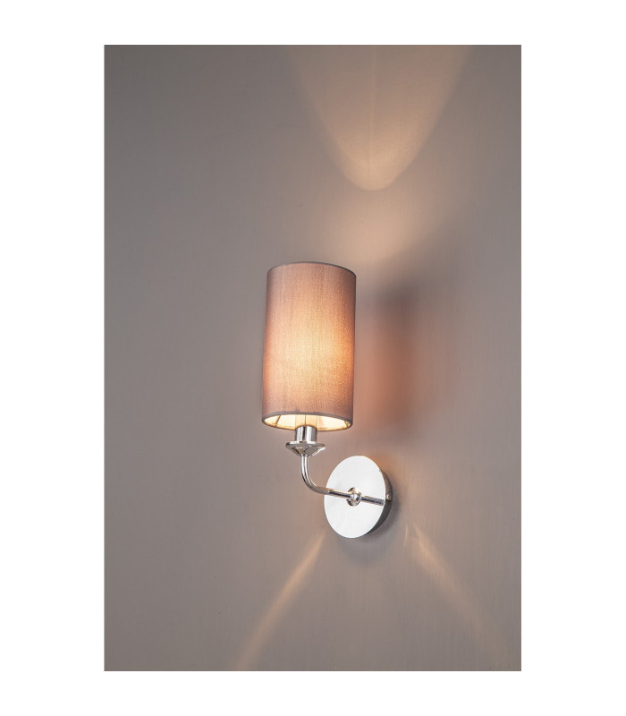 Banyan Switched Wall Lamp E14 Polished Chrome With 12cm Faux Silk Shade Grey-2
