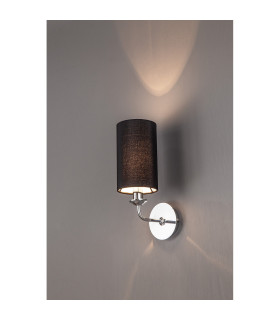 Banyan Switched Wall Lamp E14 Polished Chrome With 12cm Faux Silk Shade Black-2