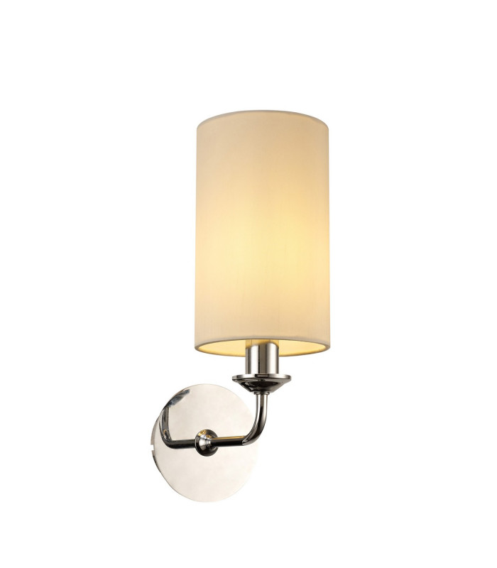 Banyan Switched Wall Lamp E14 Polished Chrome With 12cm Faux Silk Shade Ivory Pearl/White Laminate-1