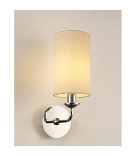 Banyan Switched Wall Lamp E14 Polished Chrome With 12cm Faux Silk Shade Ivory Pearl/White Laminate-2
