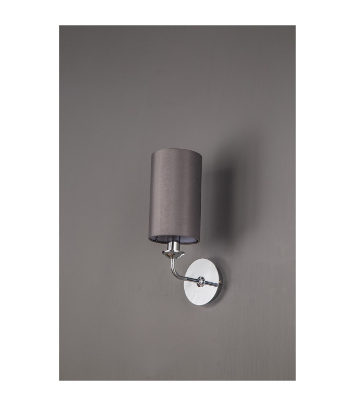 Banyan Switched Wall Lamp E14 Polished Chrome With 12cm Faux Silk Shade Grey-11