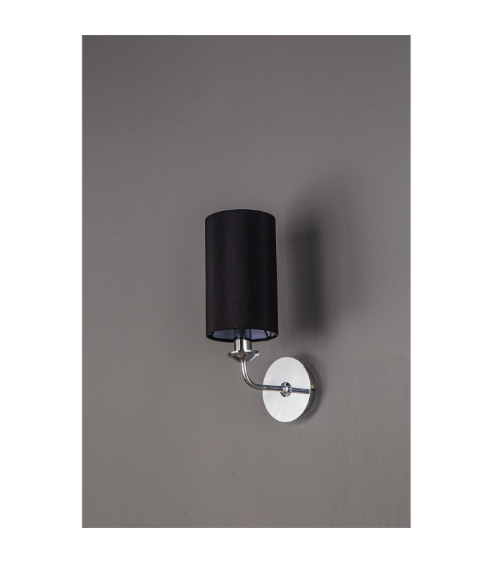 Banyan Switched Wall Lamp E14 Polished Chrome With 12cm Faux Silk Shade Black-11