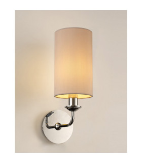 Banyan Switched Wall Lamp E14 Polished Chrome With 12cm Dual Faux Silk Shade Nude Beige/Moonlight-2