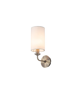 Banyan Switched Wall Lamp E14 Antique Brass With 12cm Faux Silk Shade White-1