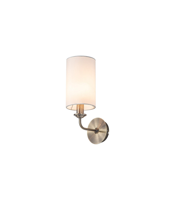 Banyan Switched Wall Lamp E14 Antique Brass With 12cm Faux Silk Shade White-1
