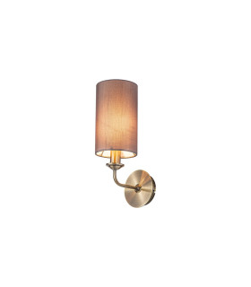 Banyan Switched Wall Lamp E14 Antique Brass With 12cm Faux Silk Shade Grey-1