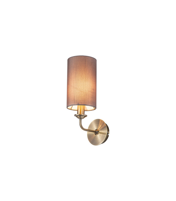 Banyan Switched Wall Lamp E14 Antique Brass With 12cm Faux Silk Shade Grey-1