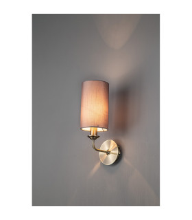 Banyan Switched Wall Lamp E14 Antique Brass With 12cm Faux Silk Shade Grey-2